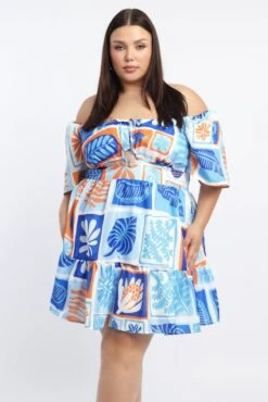Blue Abstract Peephole Flare Sleeve Mindress