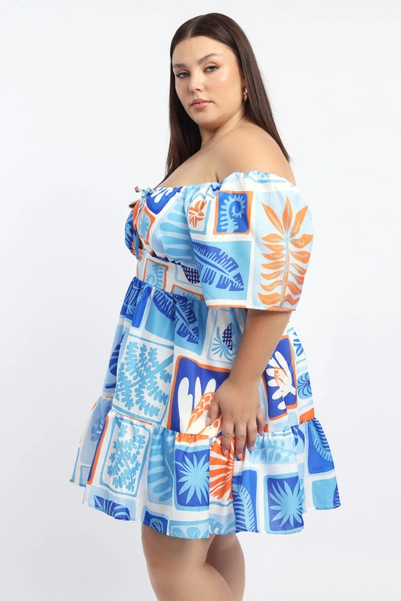 Blue Abstract Peephole Flare Sleeve Mindress 3 Blue Abstract Peephole Flare Sleeve Mindress - Image 3