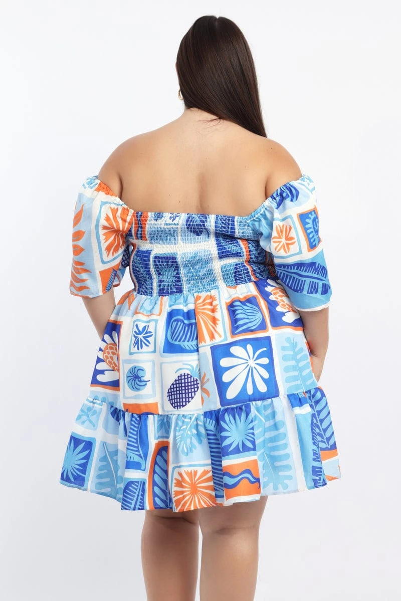 Blue Abstract Peephole Flare Sleeve Mindress 4 Blue Abstract Peephole Flare Sleeve Mindress - Image 4