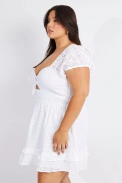 White Fit And Flare Dress Short Sleeve Embroidered -You And All Fashion Store cdd1862 84r white 4