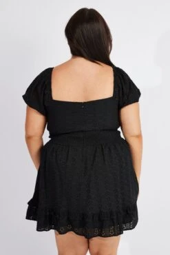 Black Fit And Flare Dress Short Sleeve Embroidered -You And All Fashion Store cdd1862 84rb black 5