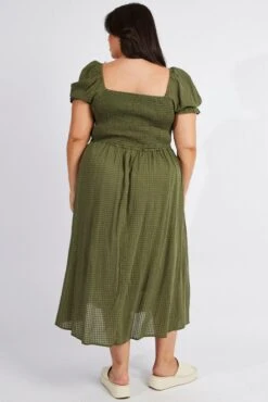 Green Midi Dress Short Sleeve Shirred -You And All Fashion Store cdd1871 34r wash khaki 5