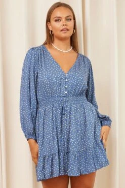 Ditsy Print Skater Dress V-neck Long Sleeve -You And All Fashion Store cdd2002 33ab ditsy prt 3