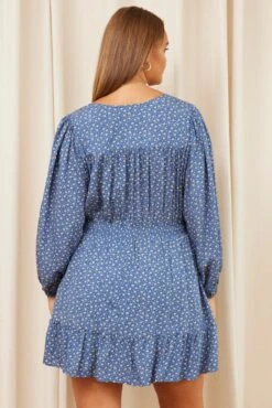 Ditsy Print Skater Dress V-neck Long Sleeve -You And All Fashion Store cdd2002 33ab ditsy prt 5