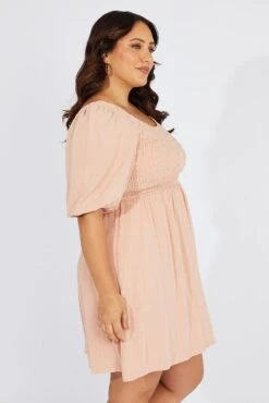 Beige Shirred Bodice Scoop Neck Minidress Linen Blend -You And All Fashion Store cdd2055b 34ab sand 4