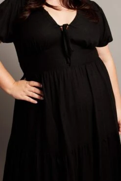 Black Midi Dress Short Sleeve Linen Blend -You And All Fashion Store cdd2158 10r black 6