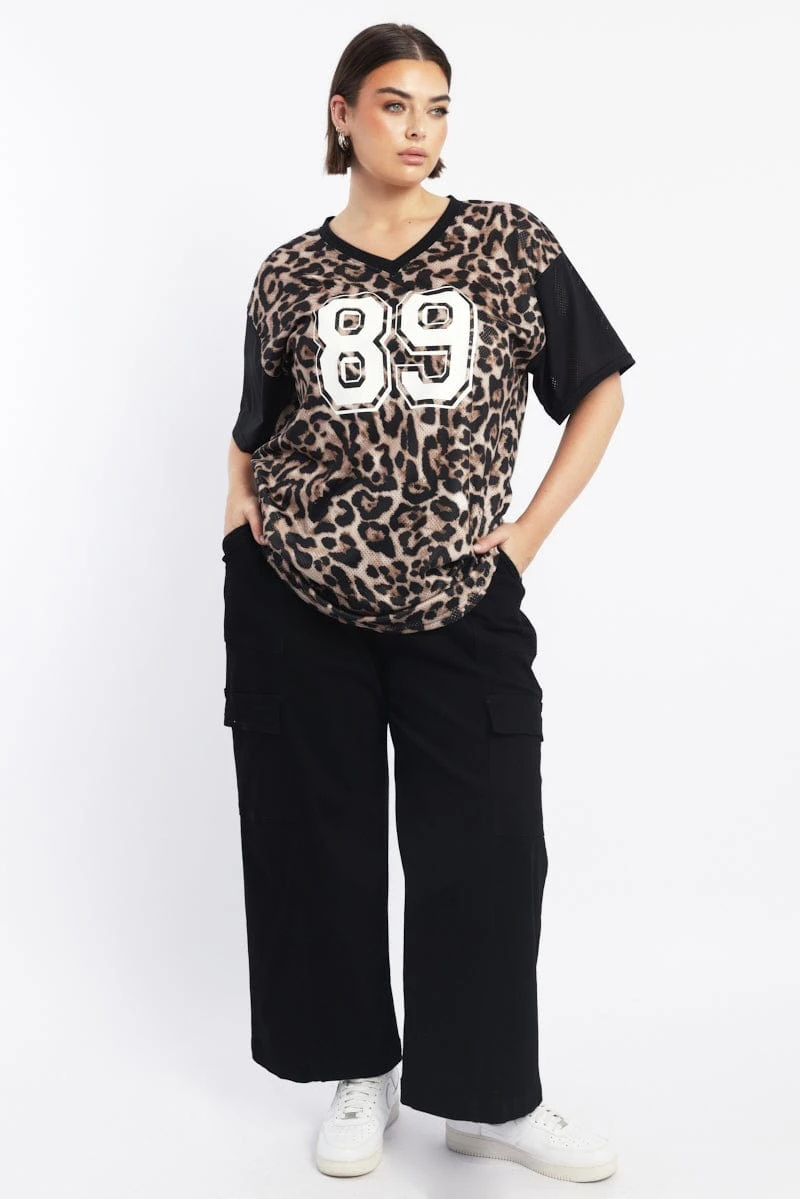 Black Animal Print Graphic Print Leopard Sport Top 2 Black Animal Print Graphic Print Leopard Sport Top - Image 2