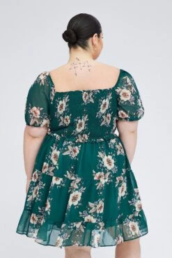 Green Floral Fit And Flare Dress Short Sleeve Shirred -You And All Fashion Store cdd2235c 34rb floral 5