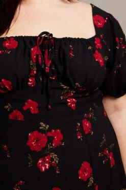 Black Ditsy Midi Dress Short Sleeve Ruched Bust -You And All Fashion Store cdd2244ae 35rb ditsy 6