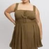 Brown Ruched Waist Mini Dress