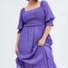 Purple Maxi Dress Half Sleeve Shirred
