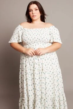 Blue Ditsy Maxi Dress Short Sleeve Shirred -You And All Fashion Store cdd2364d 34r ditsy 3