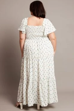 Blue Ditsy Maxi Dress Short Sleeve Shirred -You And All Fashion Store cdd2364d 34r ditsy 5