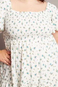 Blue Ditsy Maxi Dress Short Sleeve Shirred -You And All Fashion Store cdd2364d 34r ditsy 6