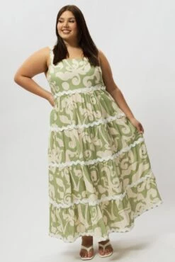 Green Abstract Midi Dress Sleeveless Ric Rac Tiered Linen Blend -You And All Fashion Store cdd2389d 35r abstract 3