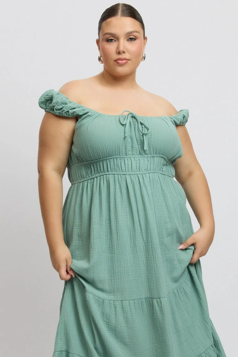 Green Midi Dress Short Sleeve Ruched 2 Green Midi Dress Short Sleeve Ruched - Image 2