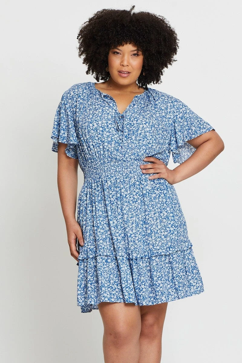 Ditsy Print Skater Dress V-neck Short Sleeve Tie 3 Ditsy Print Skater Dress V-neck Short Sleeve Tie - Image 3