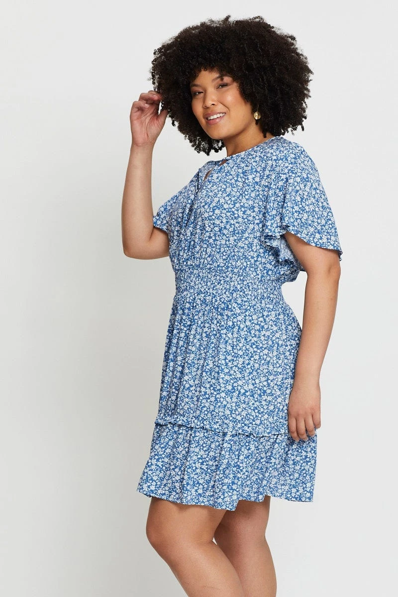Ditsy Print Skater Dress V-neck Short Sleeve Tie 4 Ditsy Print Skater Dress V-neck Short Sleeve Tie - Image 4