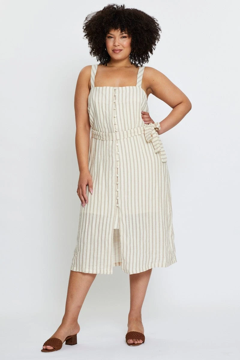 Stripe Midi Dress Square Neck Sleeveless 2 Stripe Midi Dress Square Neck Sleeveless - Image 2