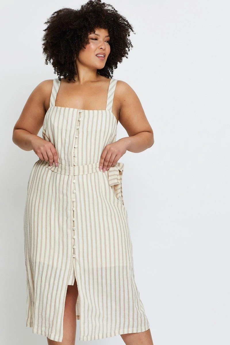 Stripe Midi Dress Square Neck Sleeveless 3 Stripe Midi Dress Square Neck Sleeveless - Image 3