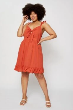 Brown Skater Dress V-neck Sleeveless Tie Front -You And All Fashion Store cdd25170 33lb rust 2 1