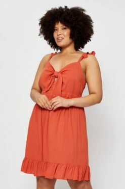 Brown Skater Dress V-neck Sleeveless Tie Front -You And All Fashion Store cdd25170 33lb rust 3 1