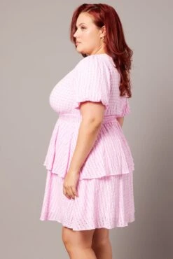 Pink Check Shirred Waistband Layer Minidress -You And All Fashion Store cdd25173d 35a soft pink 4