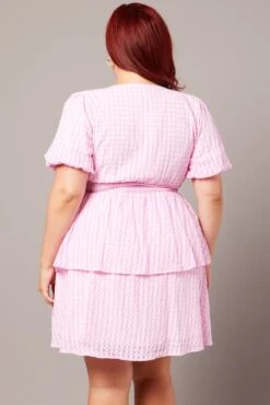 Pink Check Shirred Waistband Layer Minidress -You And All Fashion Store cdd25173d 35a soft pink 5