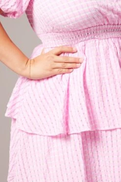 Pink Check Shirred Waistband Layer Minidress -You And All Fashion Store cdd25173d 35a soft pink 6