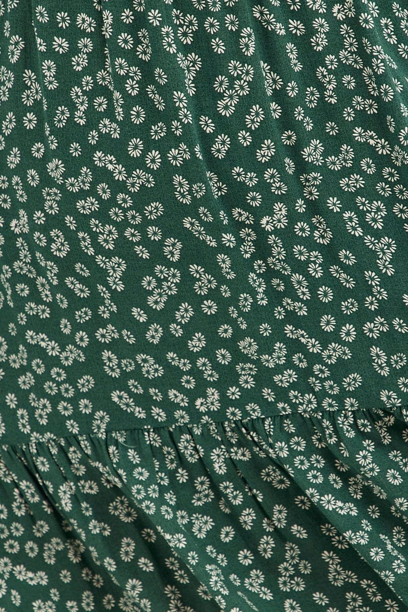 Green Ditsy Midi Dress Shirred Bodice V-neck 6 Green Ditsy Midi Dress Shirred Bodice V-neck - Image 6