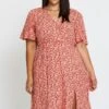 Ditsy Print Front Split Dress V-neck Short Sleeve