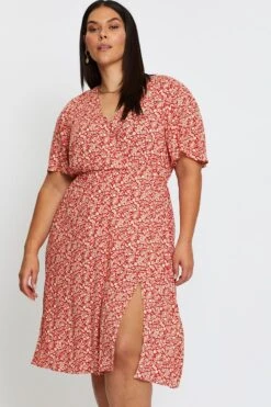Ditsy Print Front Split Dress V-neck Short Sleeve -You And All Fashion Store cdd25180 33lb disty prt 3