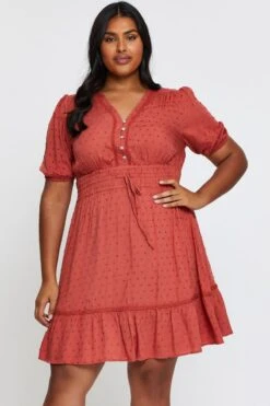 Brown Skater Dress V-neck Short Sleeve Tie -You And All Fashion Store cdd25181 33l rust 3