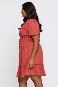 Brown Skater Dress V-neck Short Sleeve Tie -You And All Fashion Store cdd25181 33l rust 4