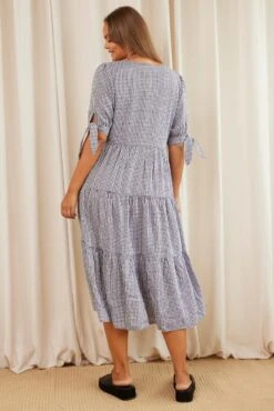 Check Midi Dress V-neck Short Sleeve -You And All Fashion Store cdd25188 34l check 5