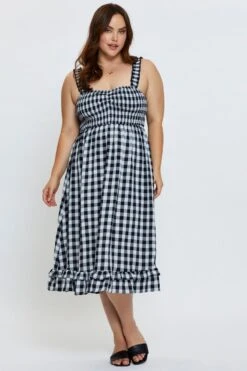 Check Midi Dress Square Neck Sleeveless -You And All Fashion Store cdd25225b 35lb floral prt 3