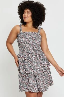 Ditsy Print Ruffle Dress Square Neck Sleeveless -You And All Fashion Store cdd25236a 34lb ditsy prt 3