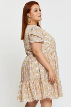 Ditsy Print Smock Dress V-neck Short Sleeve 9 Ditsy Print Smock Dress V-neck Short Sleeve -You And All Fashion Store cdd25237 33lb ditsy prt 4