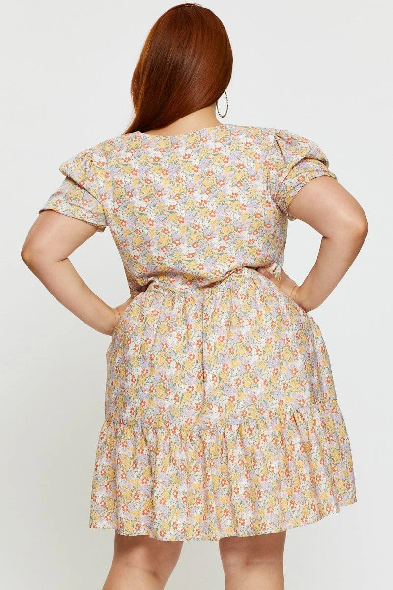 Ditsy Print Smock Dress V-neck Short Sleeve 5 Ditsy Print Smock Dress V-neck Short Sleeve - Image 5