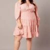 Pink Ditsy Tie Front Tiered Mini Dress