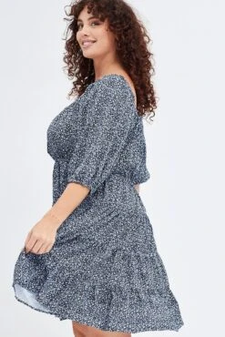 Blue Ditsy Scoop Tiered Dress 3/4 Sleeve Gather Bust 9 Blue Ditsy Scoop Tiered Dress 3/4 Sleeve Gather Bust -You And All Fashion Store cdd25264ls 33a ditsy 4