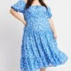 Blue Ditsy Midi Dress Short Sleeve Tiered