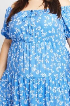 Blue Ditsy Midi Dress Short Sleeve Tiered -You And All Fashion Store cdd25264t 33r ditsy 6