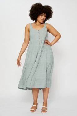 Green Midi Dress Square Neck Sleeveless Button -You And All Fashion Store cdd25283 35lb pistachino 3 1