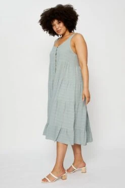 Green Midi Dress Square Neck Sleeveless Button -You And All Fashion Store cdd25283 35lb pistachino 4 1