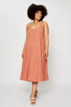 Pink Midi Dress Square Neck Sleeveless Button -You And All Fashion Store cdd25283 35lb rose 3 1