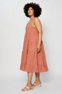 Pink Midi Dress Square Neck Sleeveless Button -You And All Fashion Store cdd25283 35lb rose 4 1