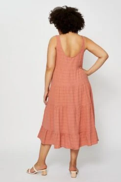 Pink Midi Dress Square Neck Sleeveless Button -You And All Fashion Store cdd25283 35lb rose 5 1