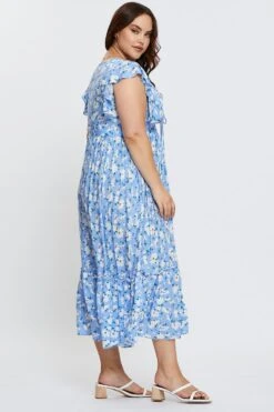 Floral Print Maxi Dress V-neck Short Sleeve -You And All Fashion Store cdd25286 35lb floral prt 4