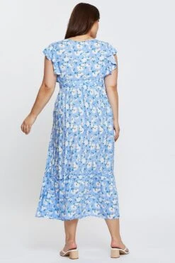 Floral Print Maxi Dress V-neck Short Sleeve -You And All Fashion Store cdd25286 35lb floral prt 5